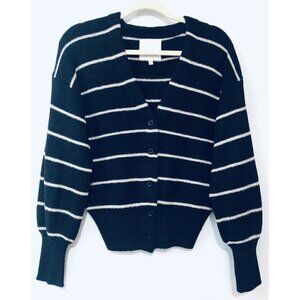 Ella Moss Womens Small Black Brinne Balloon Sleeve Stripe Cardigan Boho